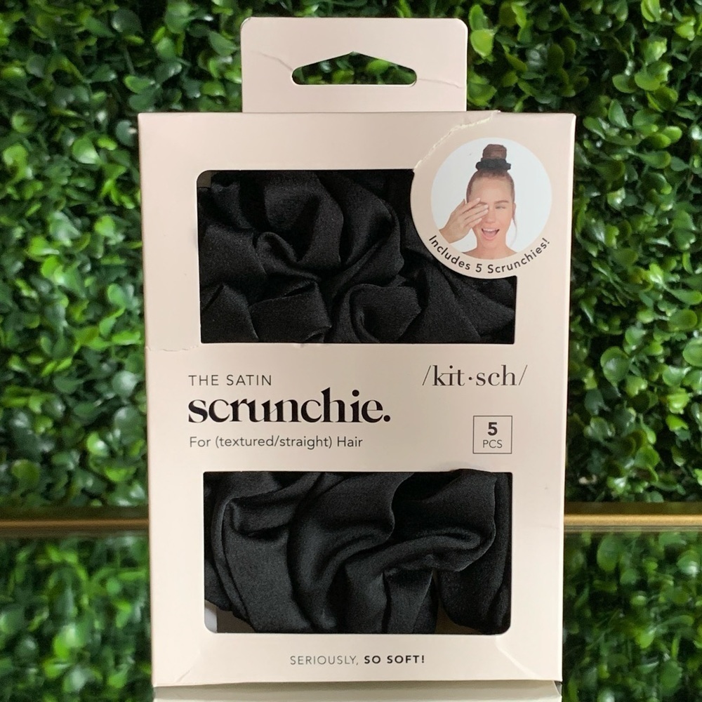 Kitsch Satin Sleep Scrunchies in Black | NEW | 5 Piece Set